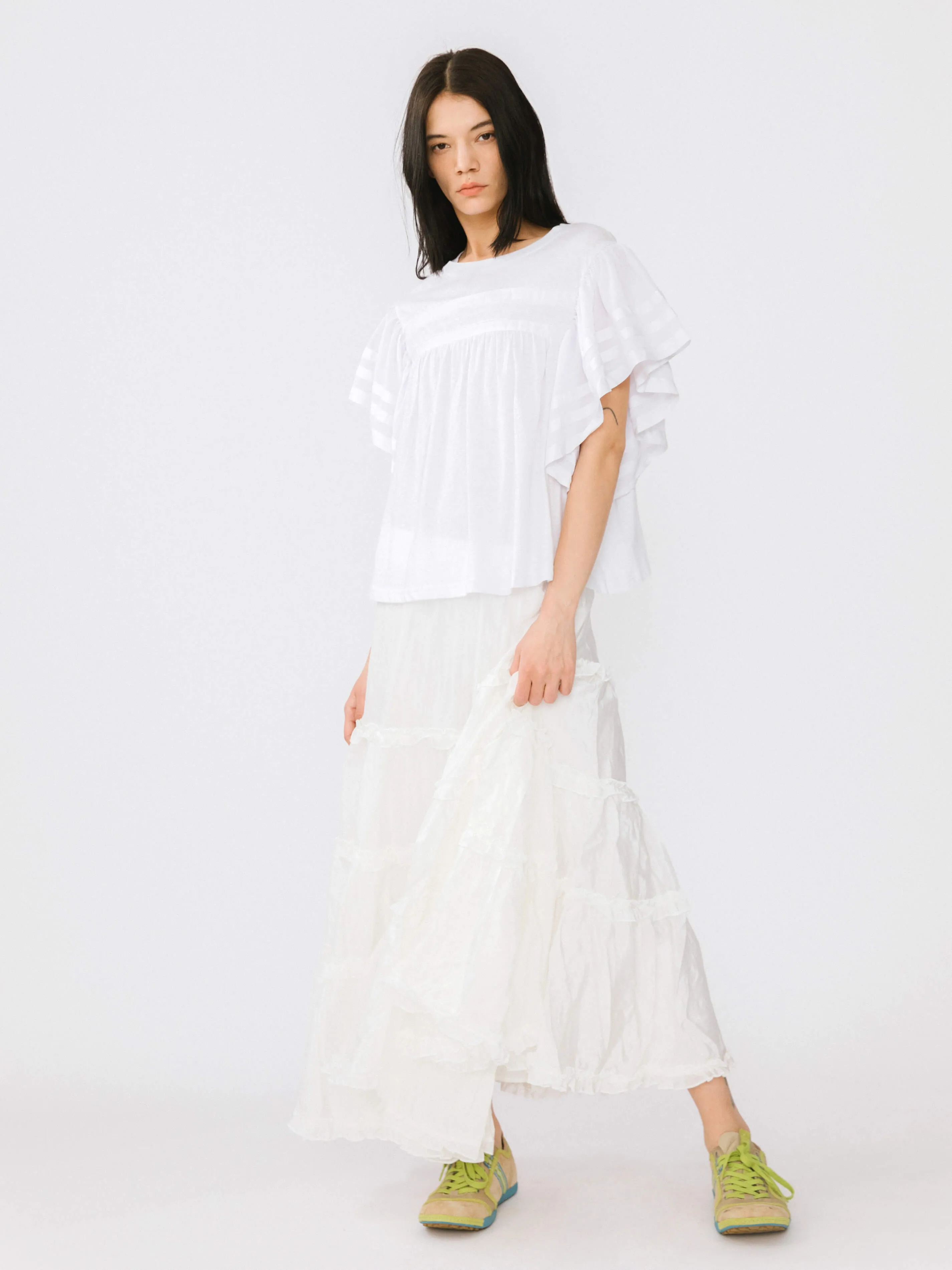 Loose Fit T-shirt with Ruffle Sleeves