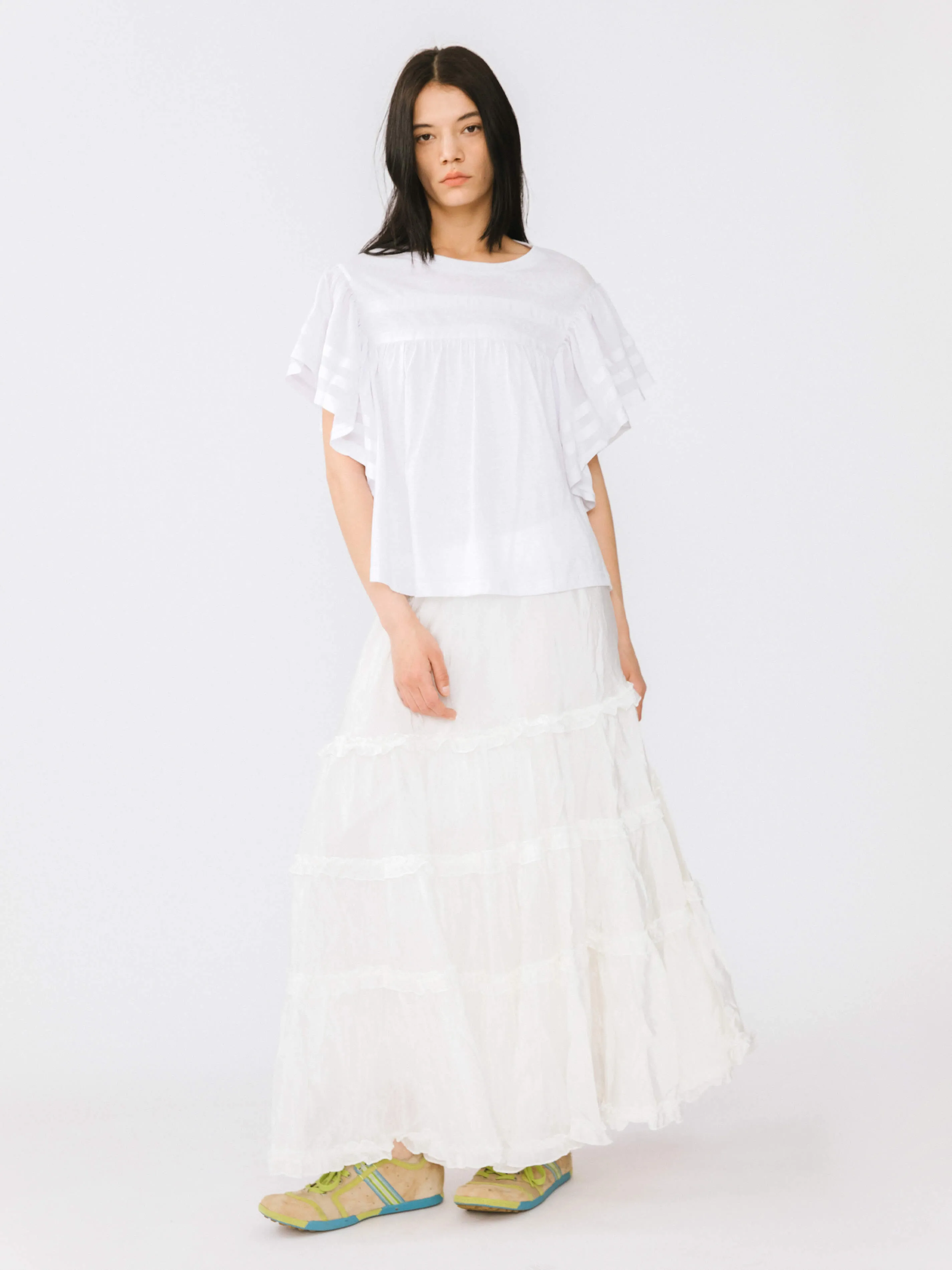 Loose Fit T-shirt with Ruffle Sleeves
