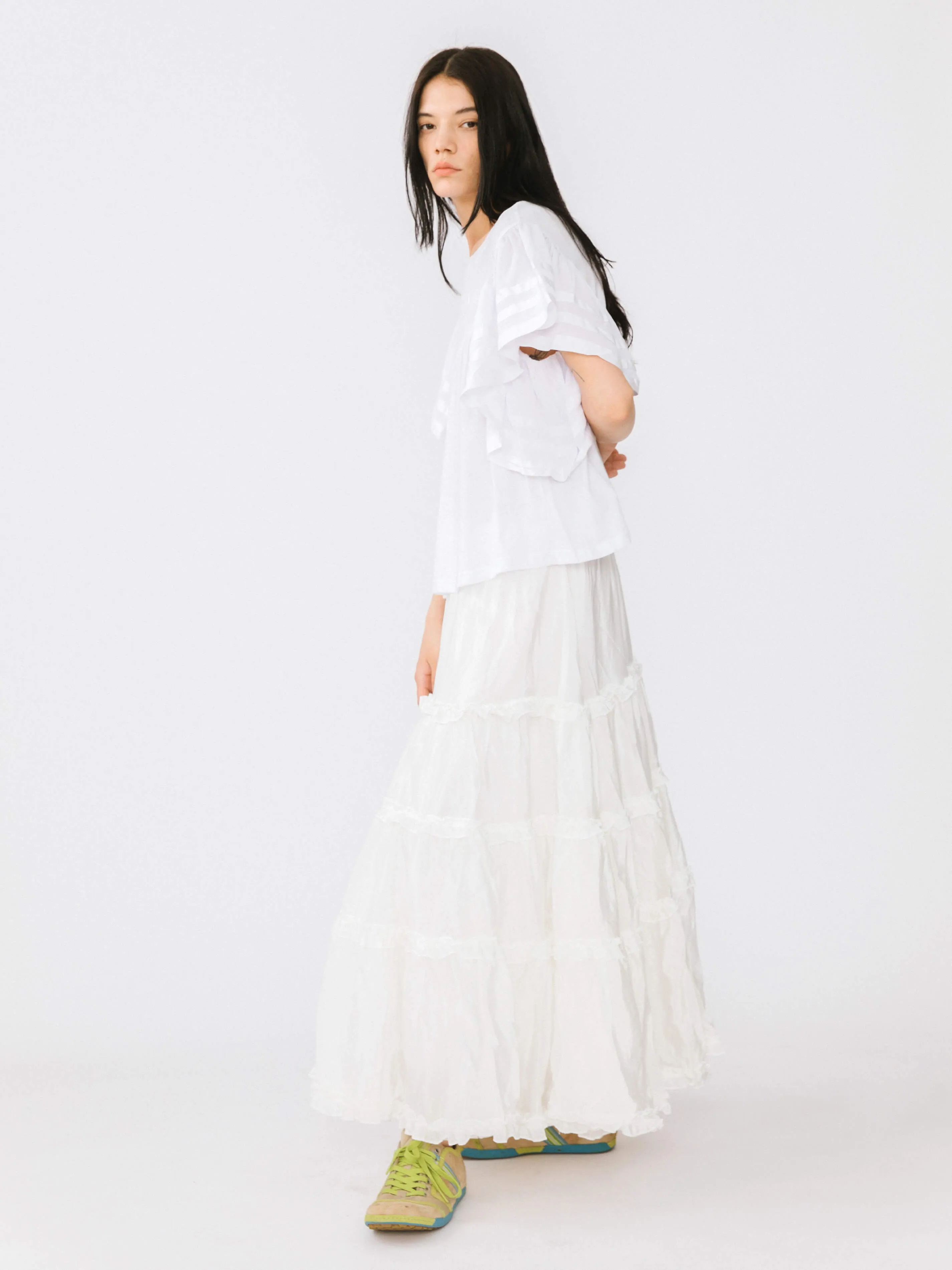 Loose Fit T-shirt with Ruffle Sleeves