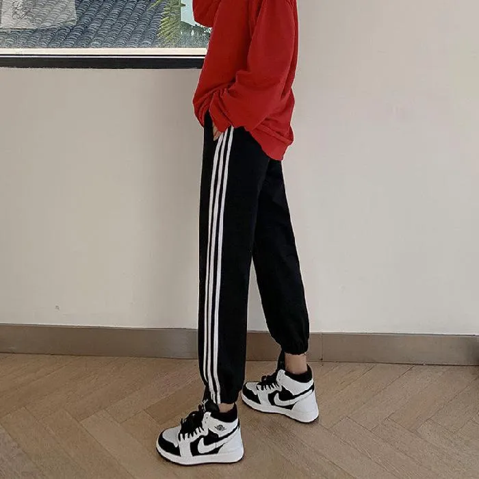 Loose Jogger Pants Plus Size High Waist Gray Sport Slim Look All-Matching Wide Leg Casual Women Activewear