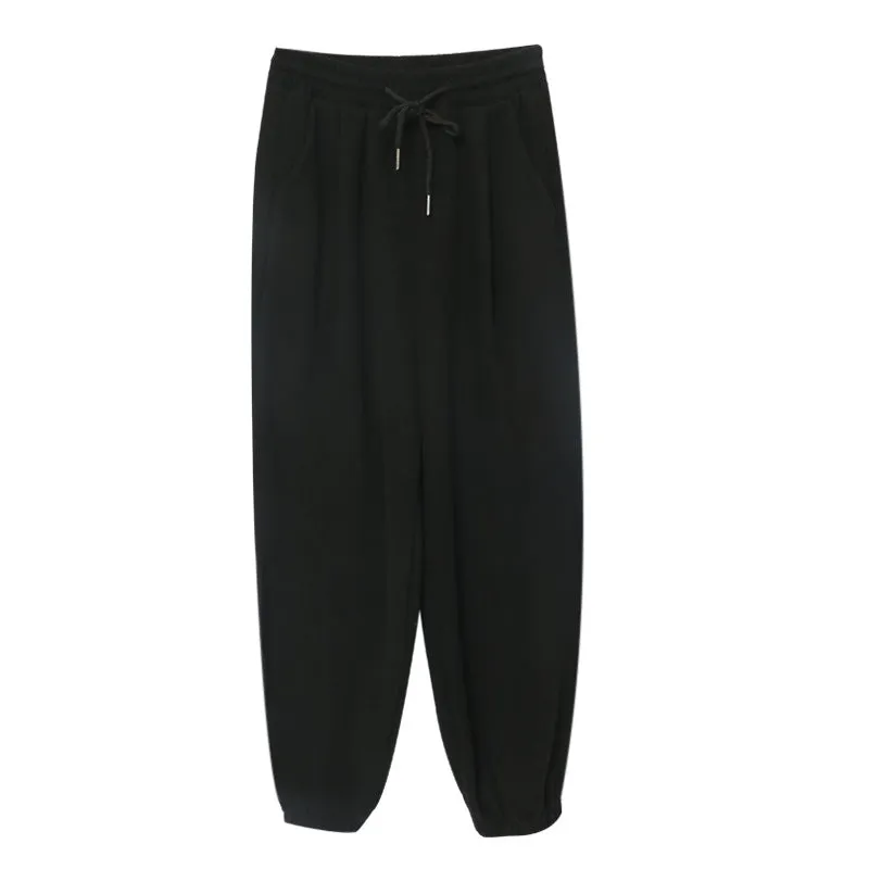 Loose Jogger Pants Plus Size High Waist Gray Sport Slim Look All-Matching Wide Leg Casual Women Activewear