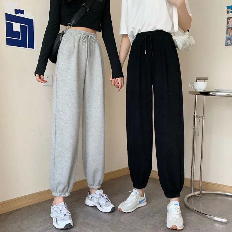 Loose Jogger Pants Plus Size High Waist Gray Sport Slim Look All-Matching Wide Leg Casual Women Activewear