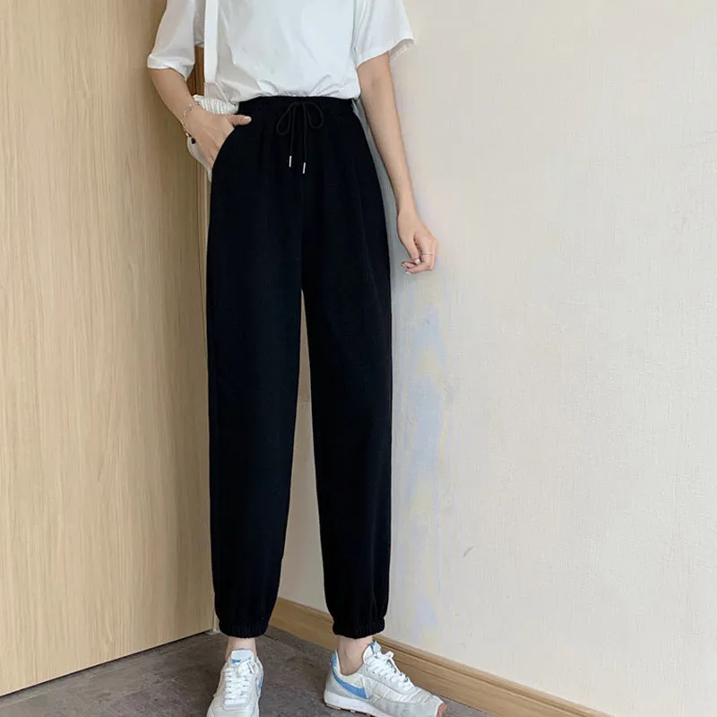 Loose Jogger Pants Plus Size High Waist Gray Sport Slim Look All-Matching Wide Leg Casual Women Activewear