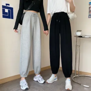 Loose Jogger Pants Plus Size High Waist Gray Sport Slim Look All-Matching Wide Leg Casual Women Activewear