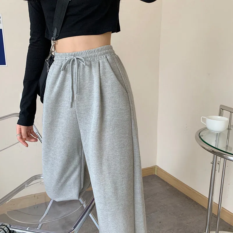 Loose Jogger Pants Plus Size High Waist Gray Sport Slim Look All-Matching Wide Leg Casual Women Activewear