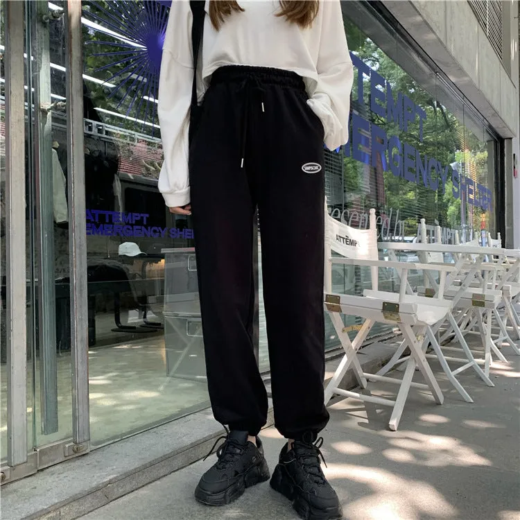 Loose Jogger Pants Plus Size High Waist Gray Sport Slim Look All-Matching Wide Leg Casual Women Activewear