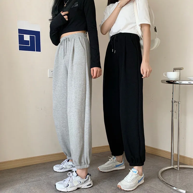 Loose Jogger Pants Plus Size High Waist Gray Sport Slim Look All-Matching Wide Leg Casual Women Activewear