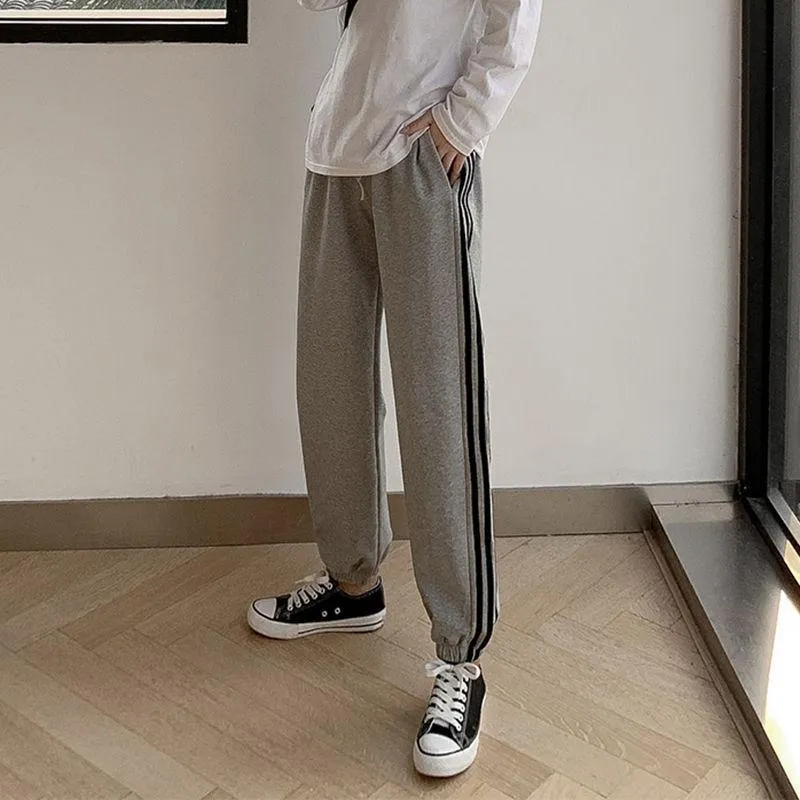 Loose Jogger Pants Plus Size High Waist Gray Sport Slim Look All-Matching Wide Leg Casual Women Activewear