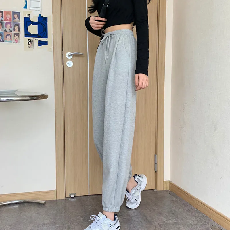 Loose Jogger Pants Plus Size High Waist Gray Sport Slim Look All-Matching Wide Leg Casual Women Activewear
