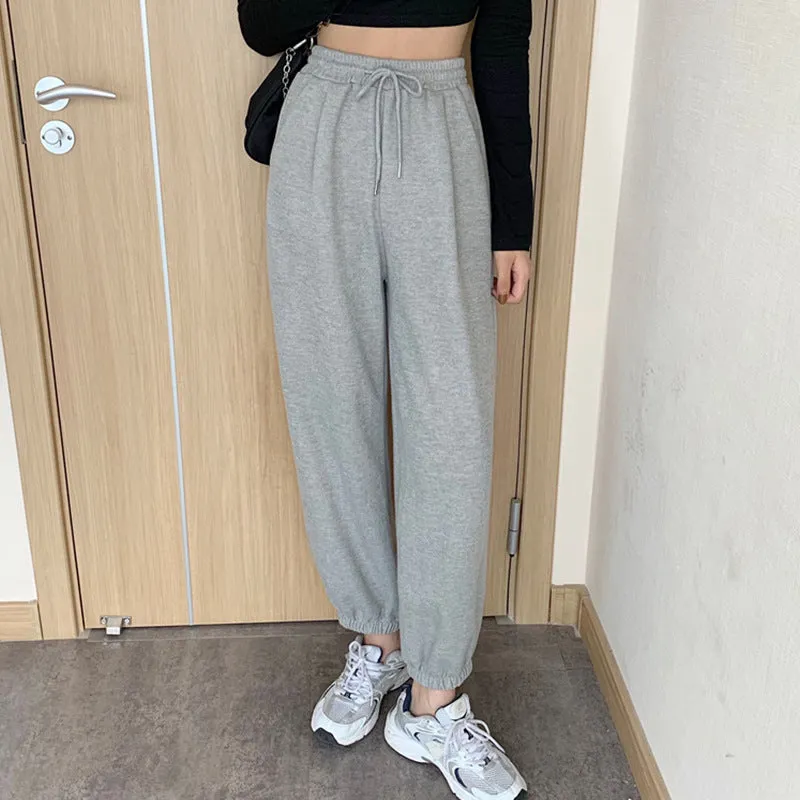 Loose Jogger Pants Plus Size High Waist Gray Sport Slim Look All-Matching Wide Leg Casual Women Activewear
