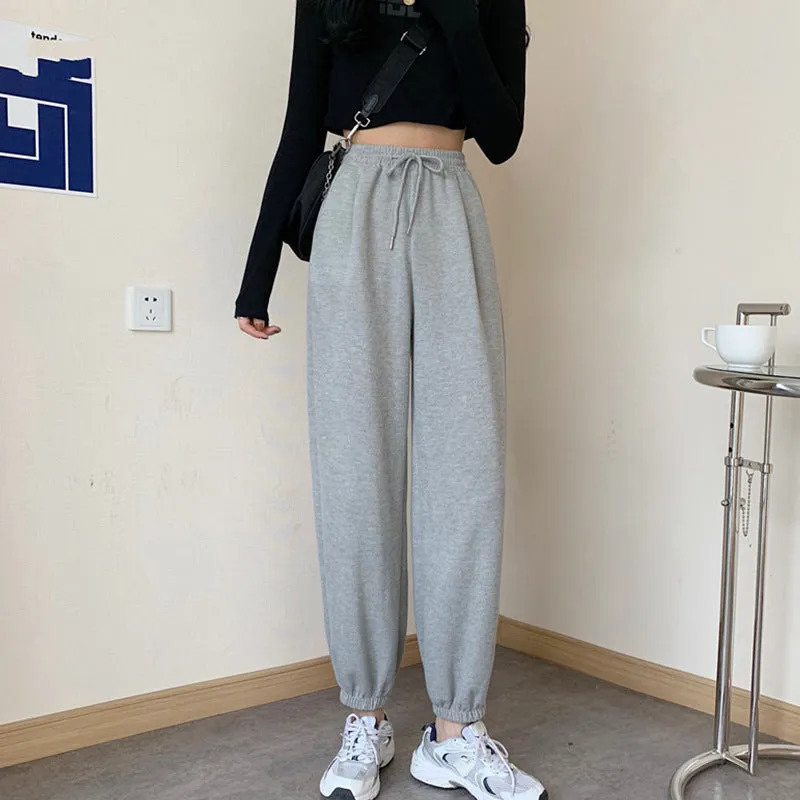 Loose Jogger Pants Plus Size High Waist Gray Sport Slim Look All-Matching Wide Leg Casual Women Activewear