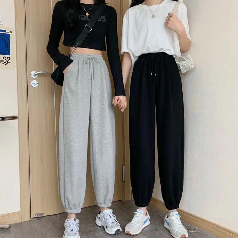 Loose Jogger Pants Plus Size High Waist Gray Sport Slim Look All-Matching Wide Leg Casual Women Activewear
