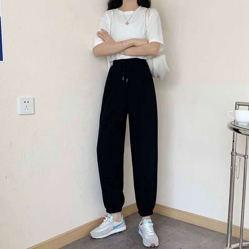 Loose Jogger Pants Plus Size High Waist Gray Sport Slim Look All-Matching Wide Leg Casual Women Activewear