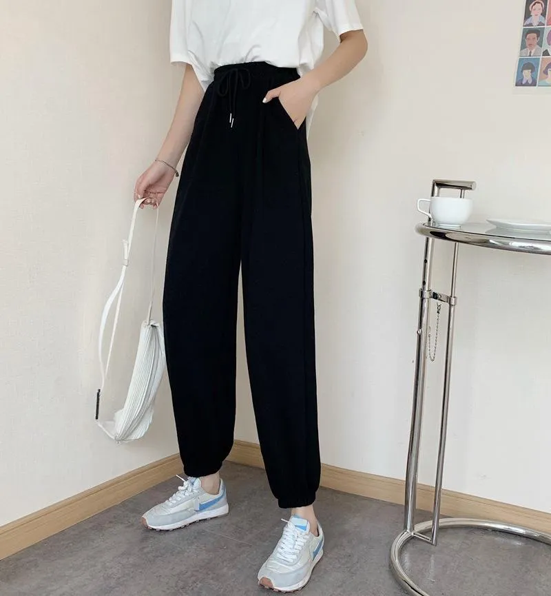 Loose Jogger Pants Plus Size High Waist Gray Sport Slim Look All-Matching Wide Leg Casual Women Activewear