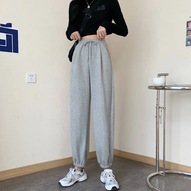 Loose Jogger Pants Plus Size High Waist Gray Sport Slim Look All-Matching Wide Leg Casual Women Activewear
