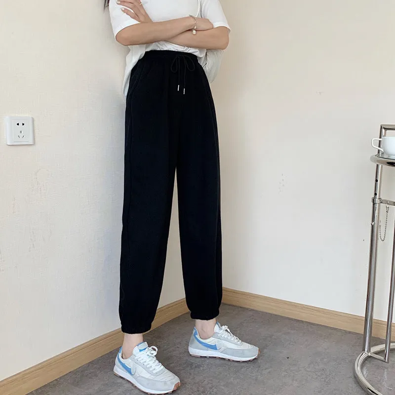 Loose Jogger Pants Plus Size High Waist Gray Sport Slim Look All-Matching Wide Leg Casual Women Activewear