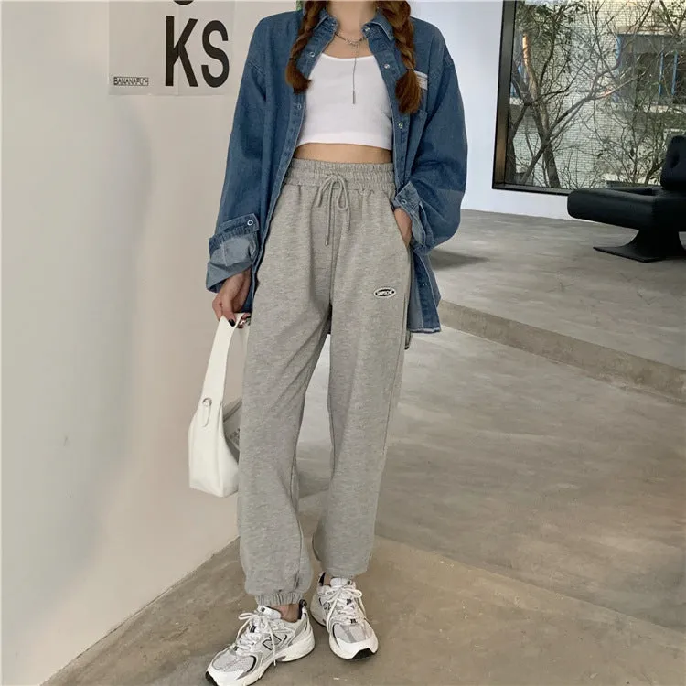 Loose Jogger Pants Plus Size High Waist Gray Sport Slim Look All-Matching Wide Leg Casual Women Activewear