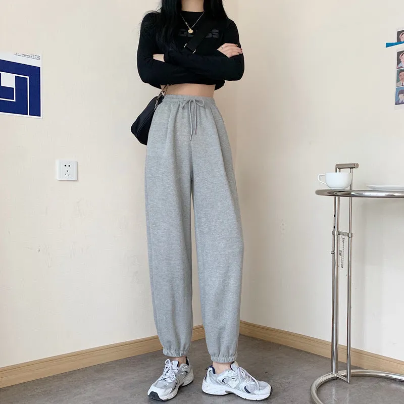 Loose Jogger Pants Plus Size High Waist Gray Sport Slim Look All-Matching Wide Leg Casual Women Activewear