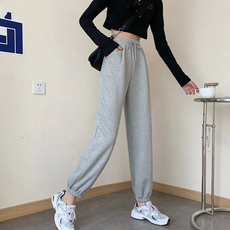 Loose Jogger Pants Plus Size High Waist Gray Sport Slim Look All-Matching Wide Leg Casual Women Activewear