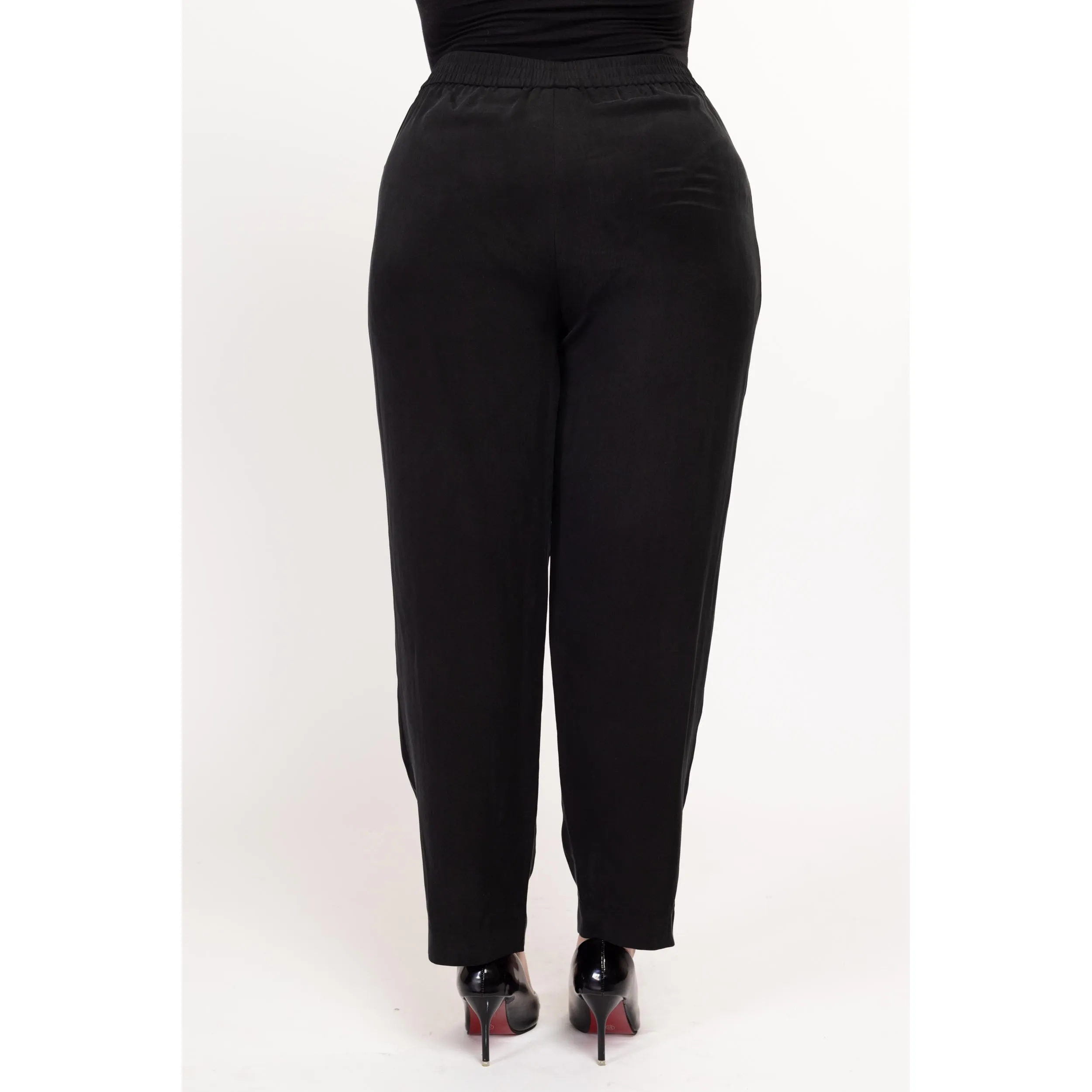 Lrg-XL 80s Black Silk High Waisted Trousers 32"-38"