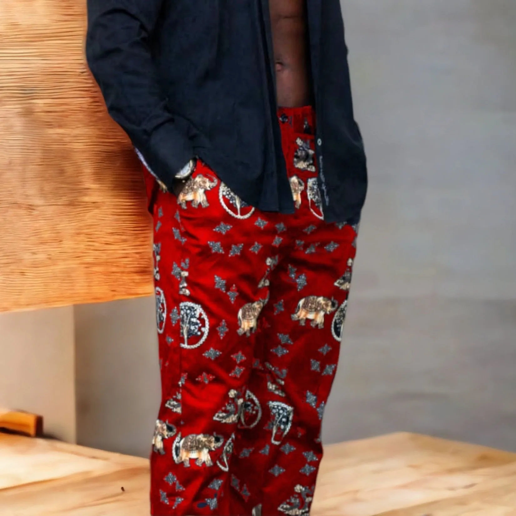 Lucky GOLD ELEMENTS Red Men's Printed Casual Trousers