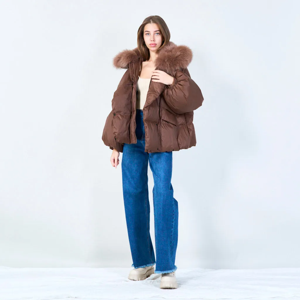 Luxe puffer duck down coat with plush collar wholesale