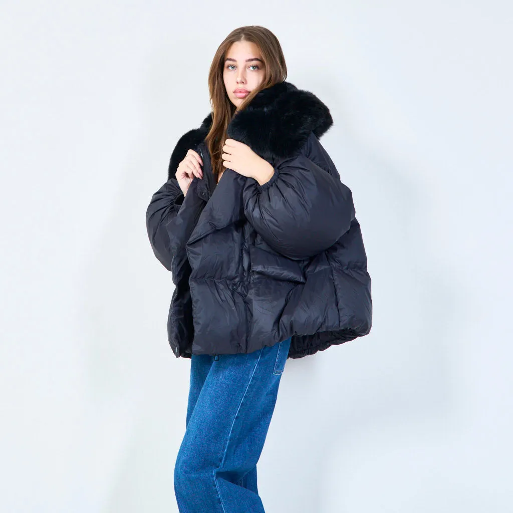 Luxe puffer duck down coat with plush collar wholesale
