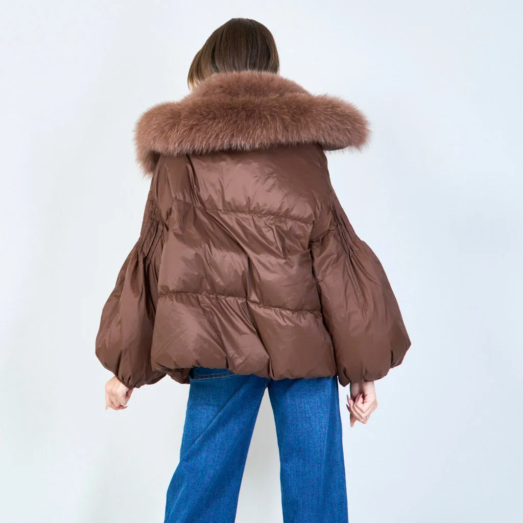 Luxe puffer duck down coat with plush collar wholesale