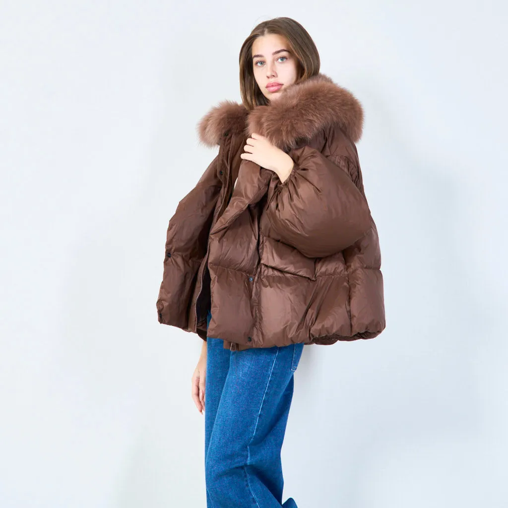 Luxe puffer duck down coat with plush collar wholesale