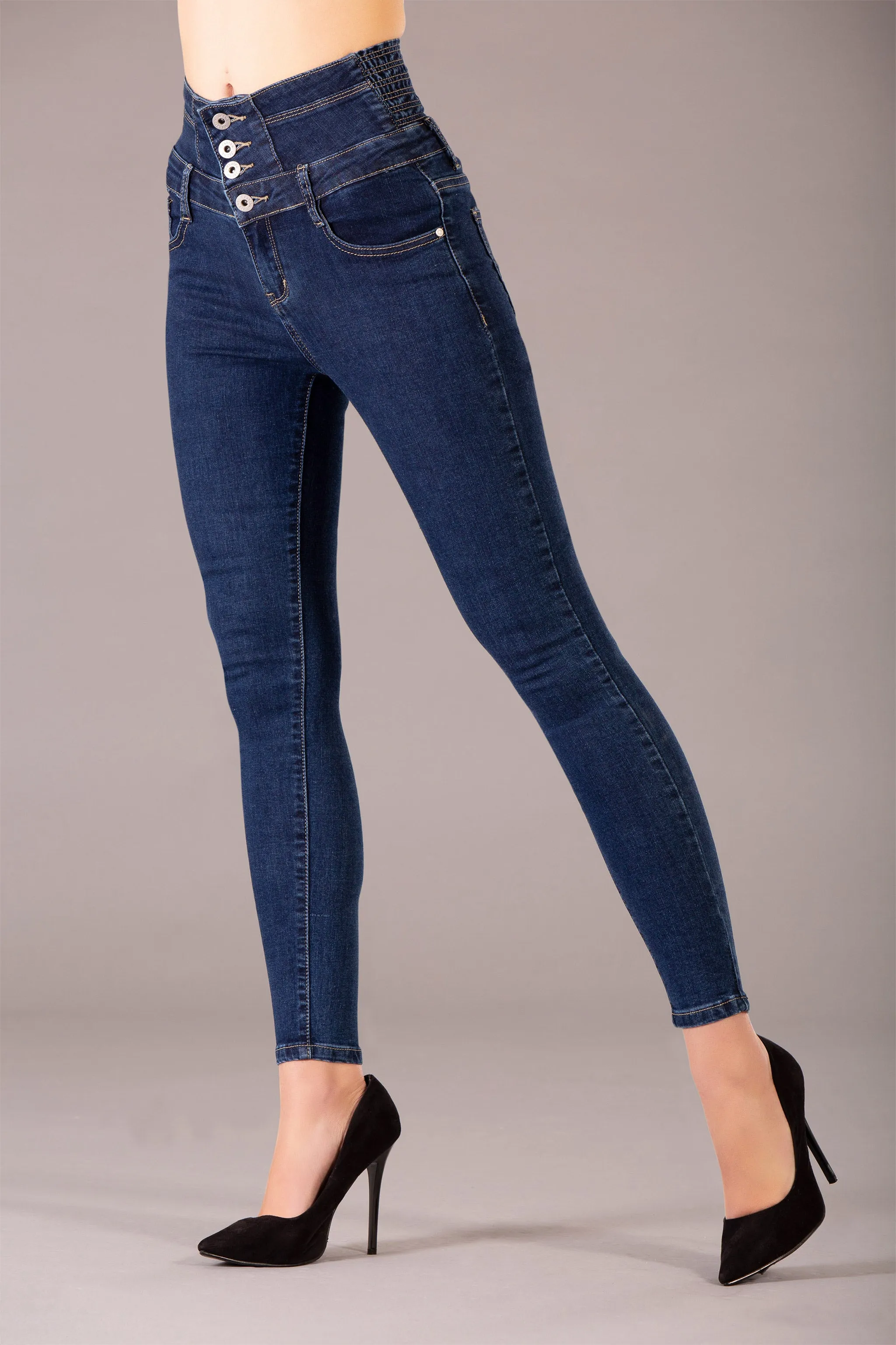 LuxeFit Dark Indigo High-Waist Skinny Jeans