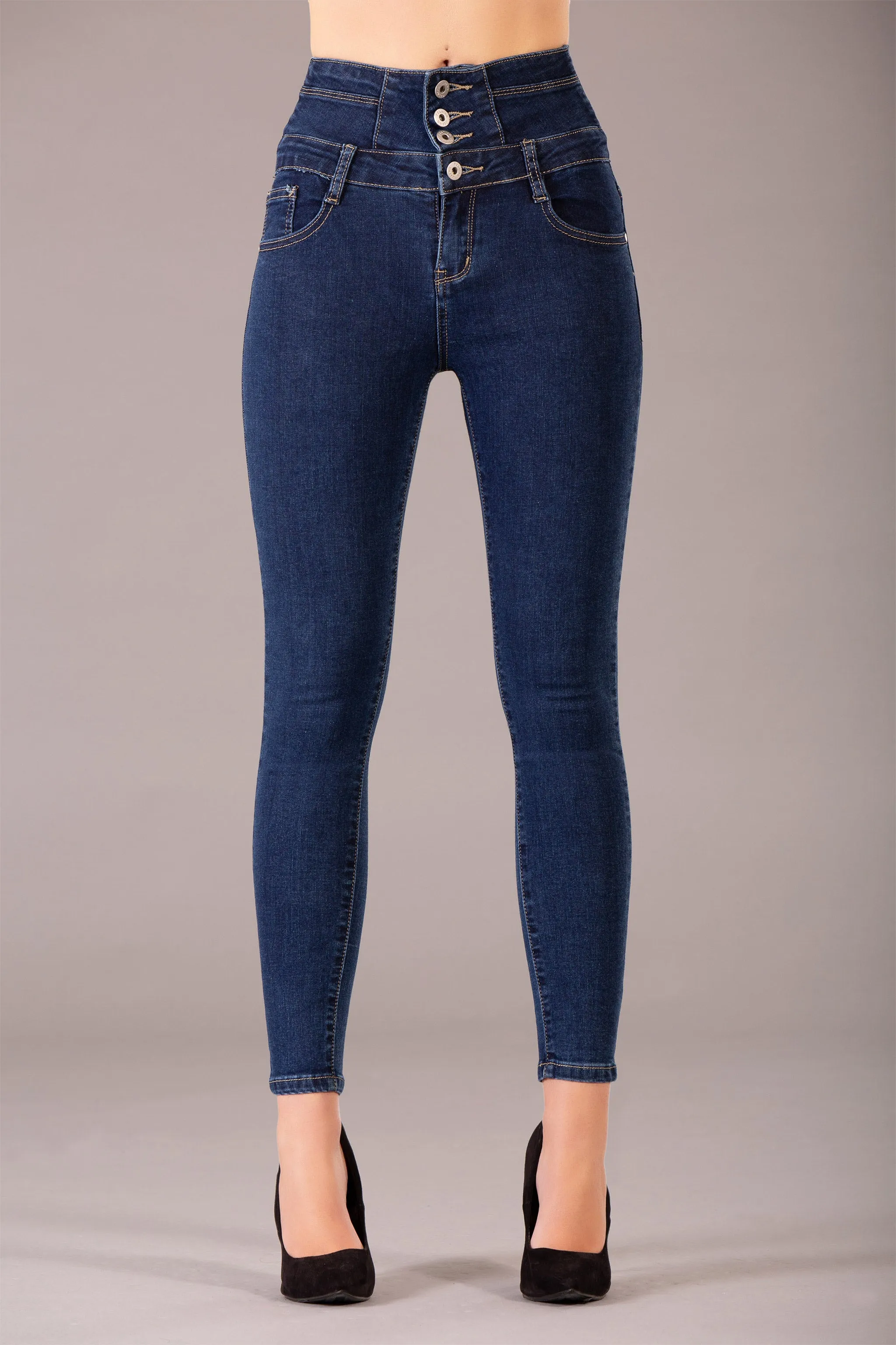 LuxeFit Dark Indigo High-Waist Skinny Jeans