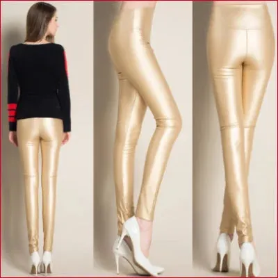 Luxurious Gold High Waisted Leather Leggings