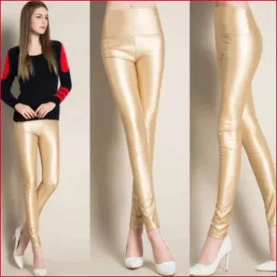 Luxurious Gold High Waisted Leather Leggings