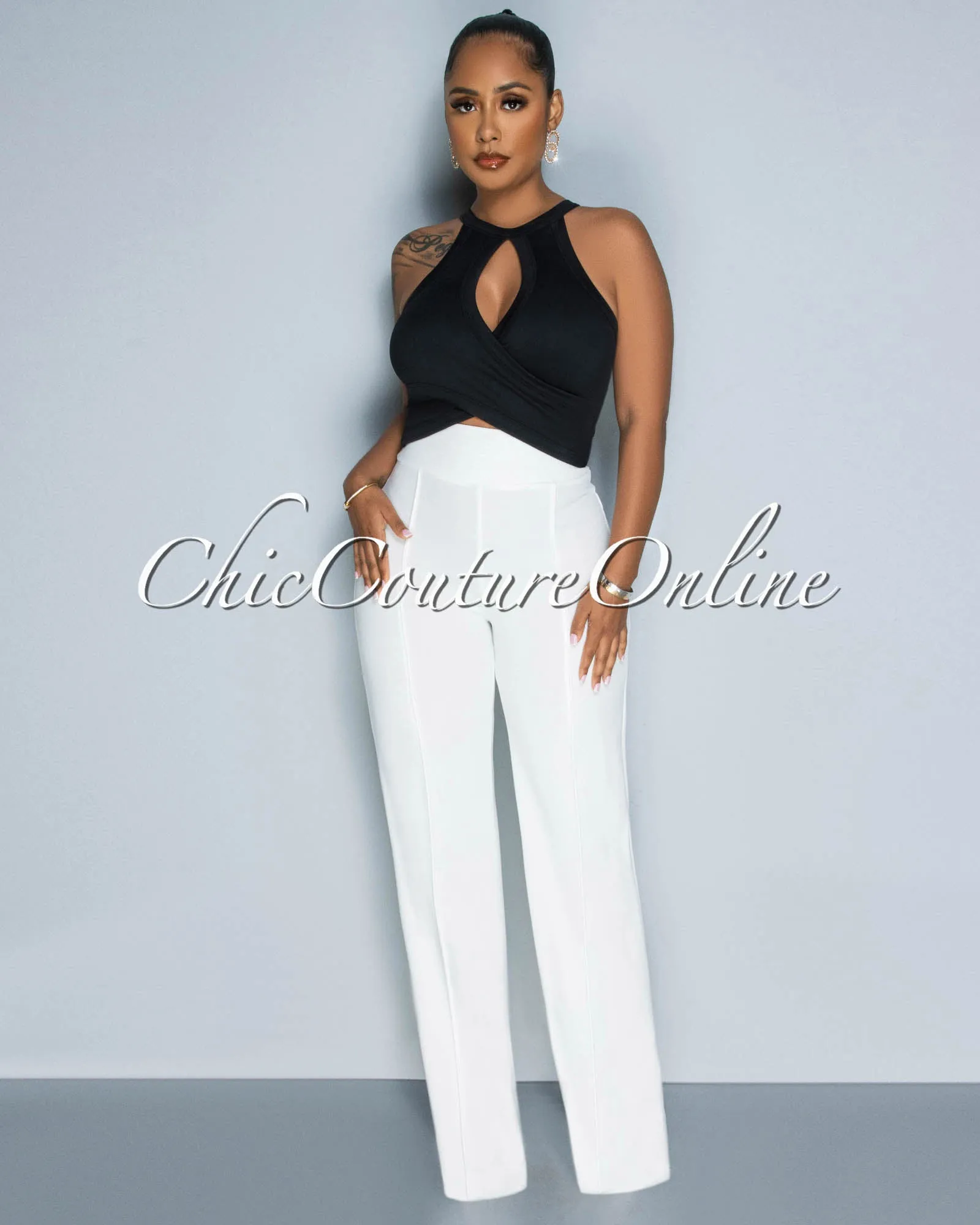 *Marcie Off-White High Waist Straight Legs Pants