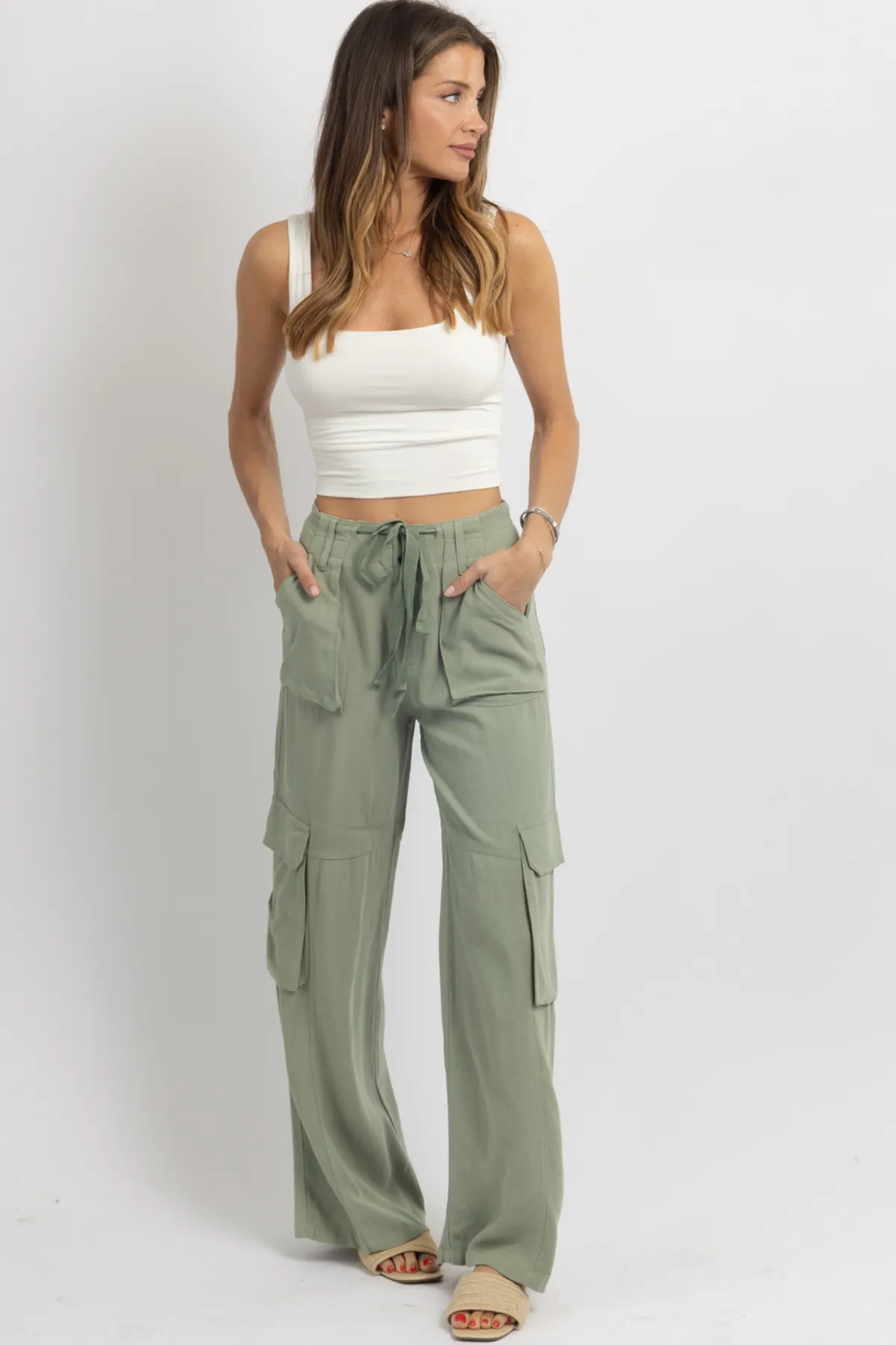 MAYA OLIVE LINEN UTILITY PANT *BACK IN STOCK*