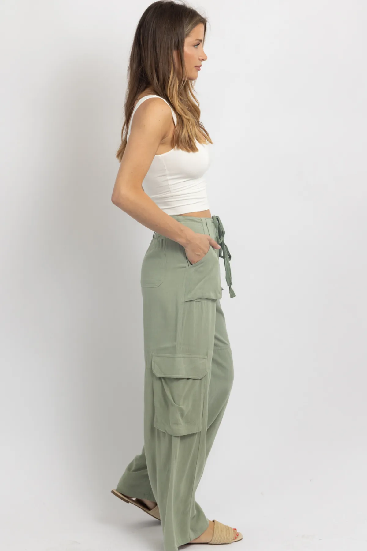 MAYA OLIVE LINEN UTILITY PANT *BACK IN STOCK*