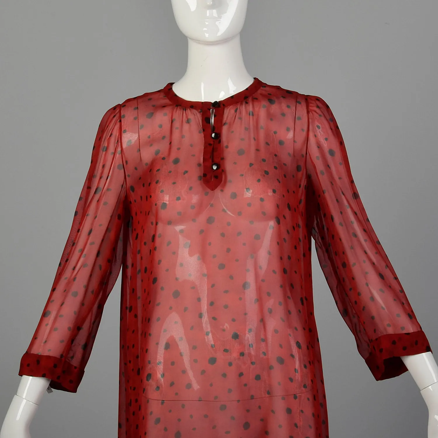 Medium 1980s Sheer Red Tunic With Scarf