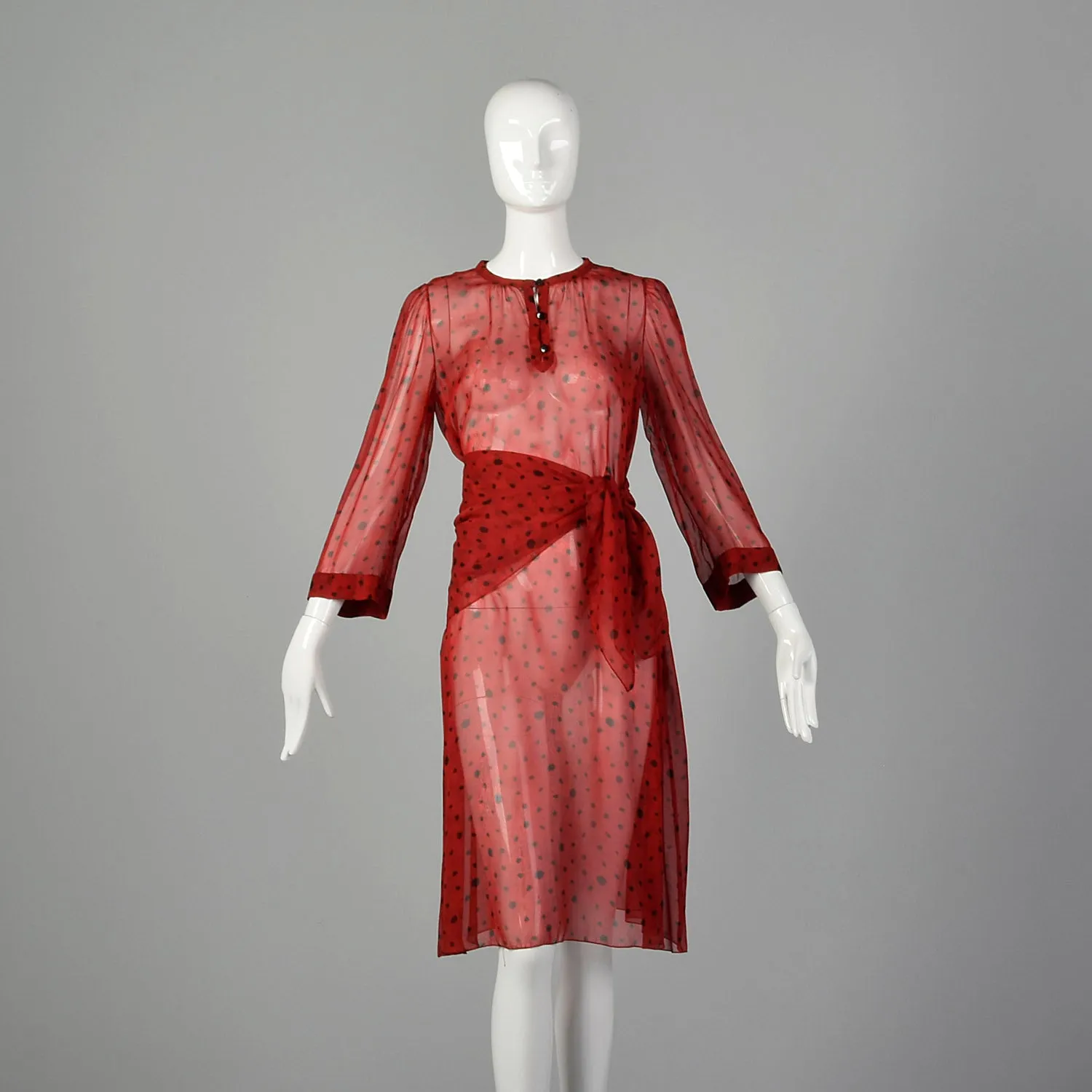 Medium 1980s Sheer Red Tunic With Scarf