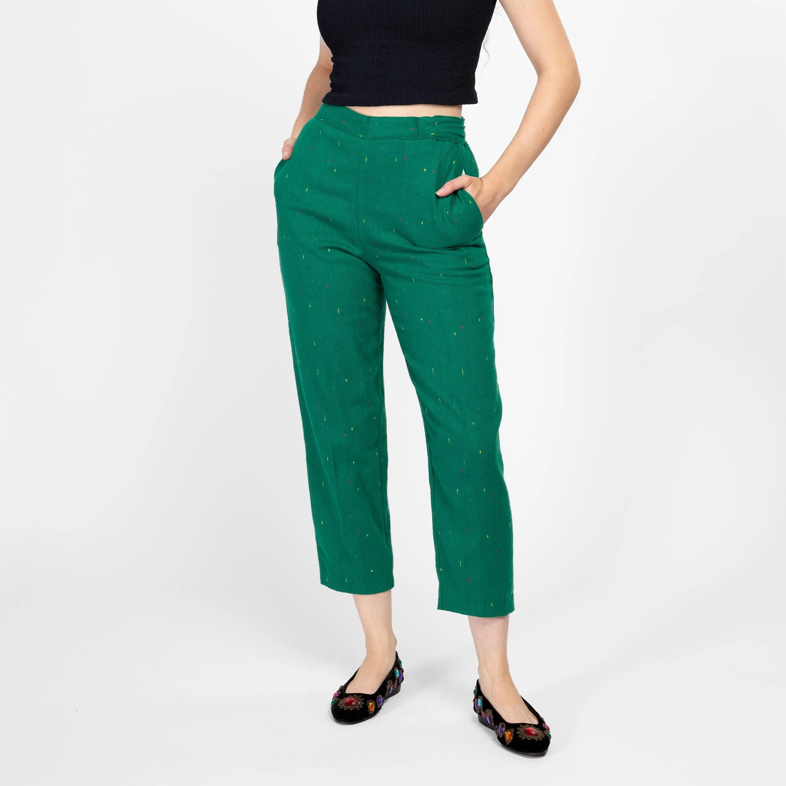 Medium 80s Green Rainbow Nep Trousers 31"