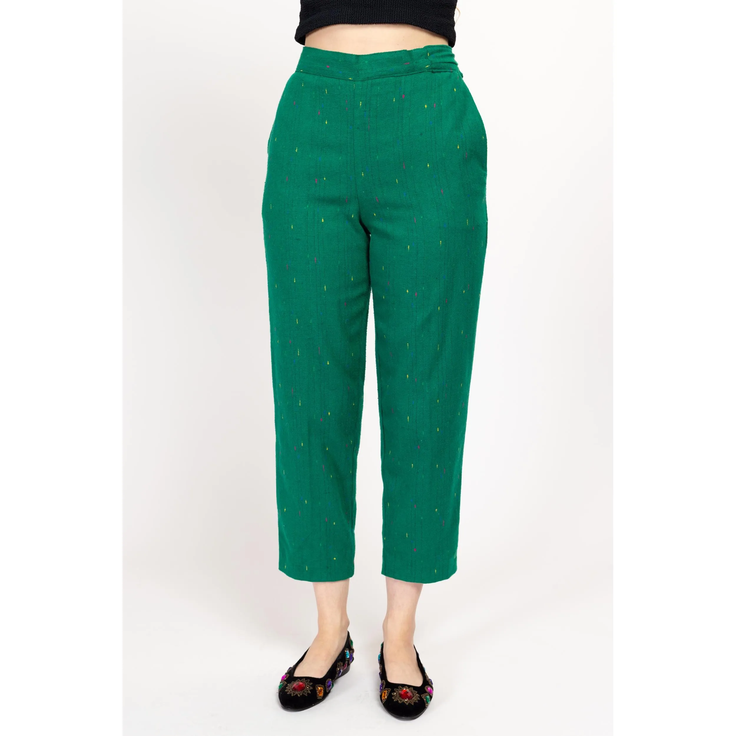 Medium 80s Green Rainbow Nep Trousers 31"