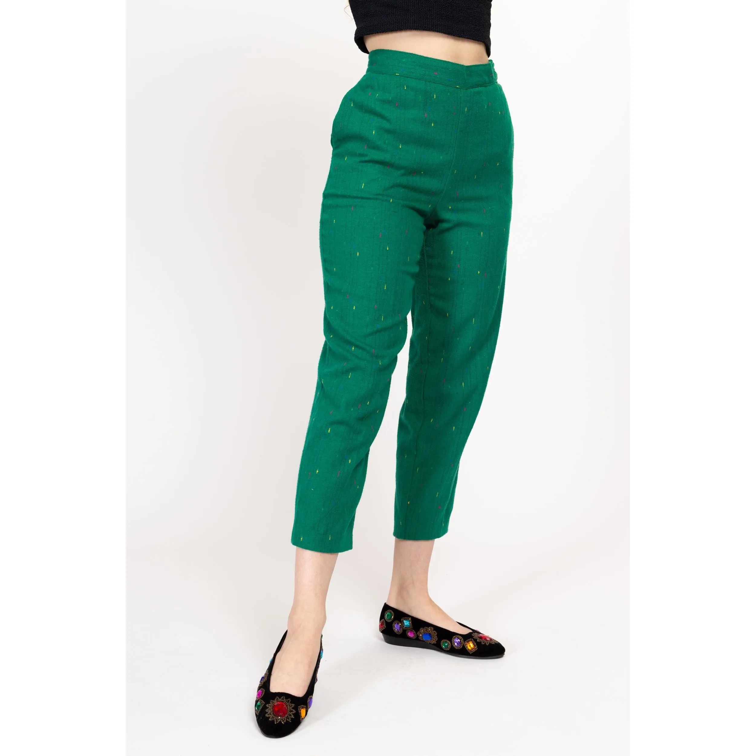 Medium 80s Green Rainbow Nep Trousers 31"