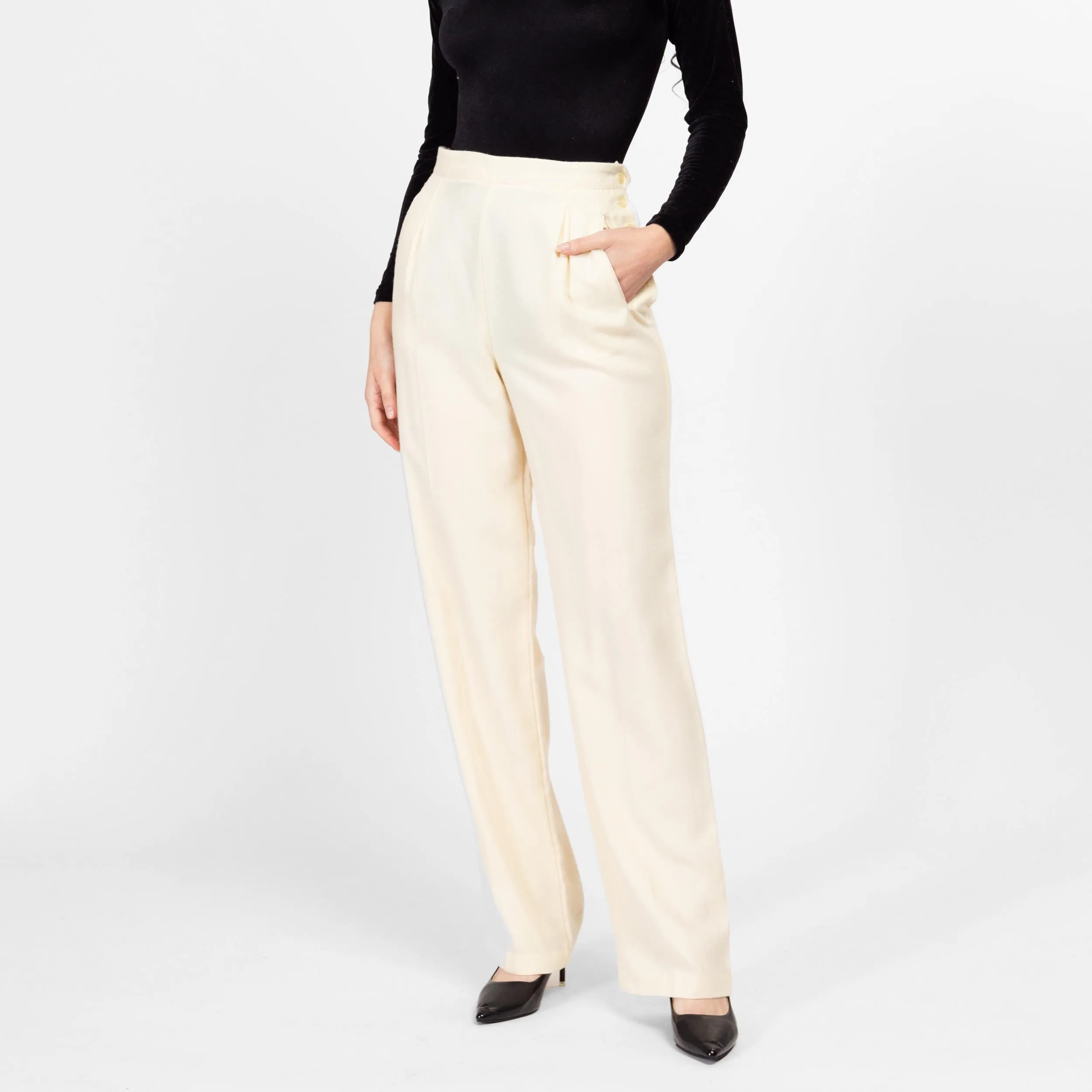 Medium 80s The Limited Cream Felt High Waisted Trousers 28"