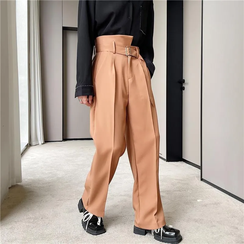 Men Casual Straight Loose Irregular High Waist Pants