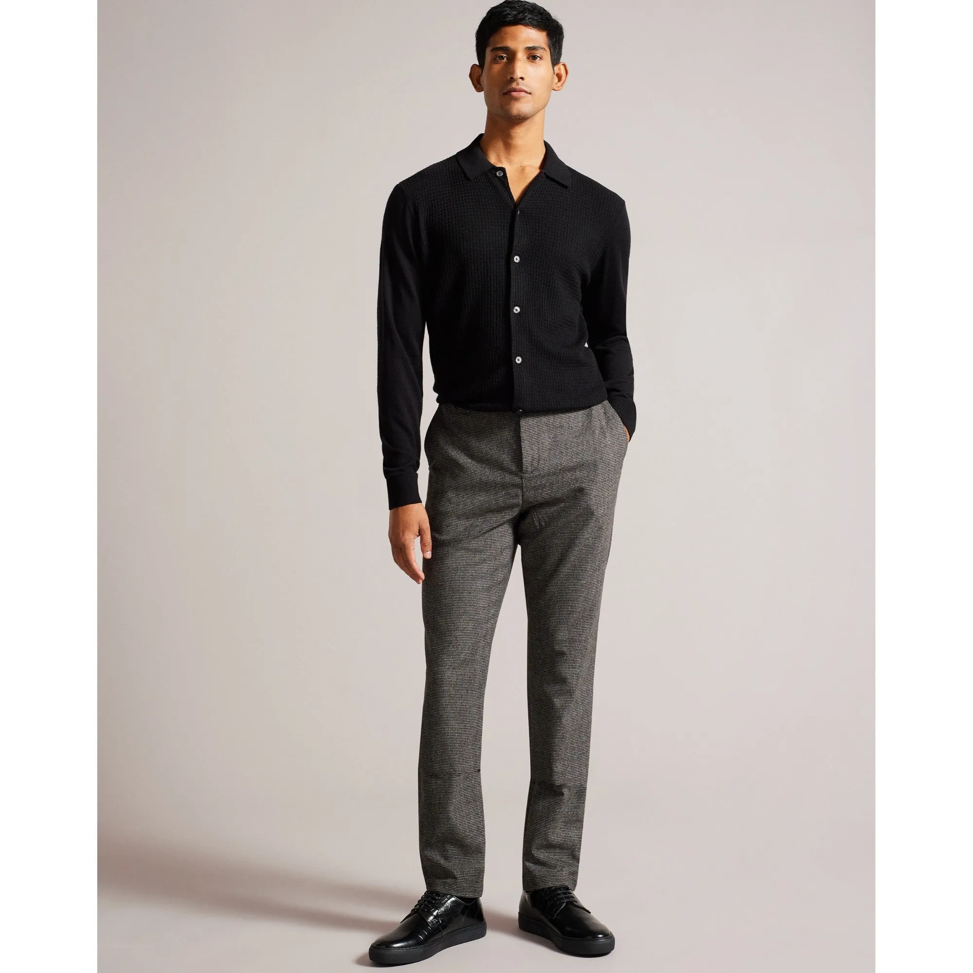 Men Mmt-Ziyech-Slim Fit Houndstooth Chino Trouser - Grey