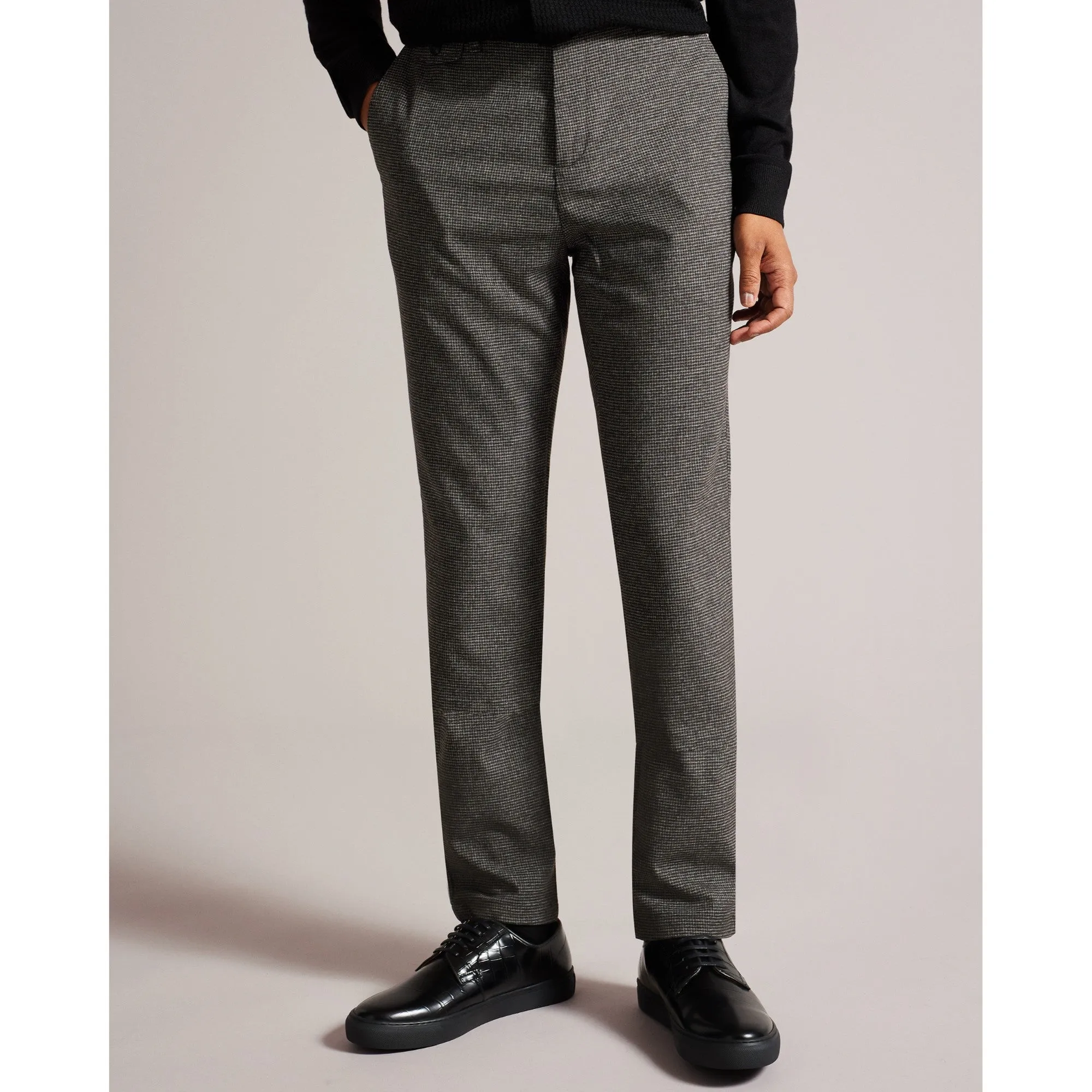 Men Mmt-Ziyech-Slim Fit Houndstooth Chino Trouser - Grey