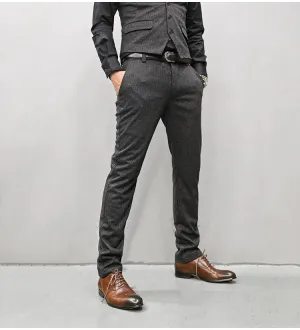 Men's Autumn/Winter Texture Woolen Striped Vertical Pattern Trousers