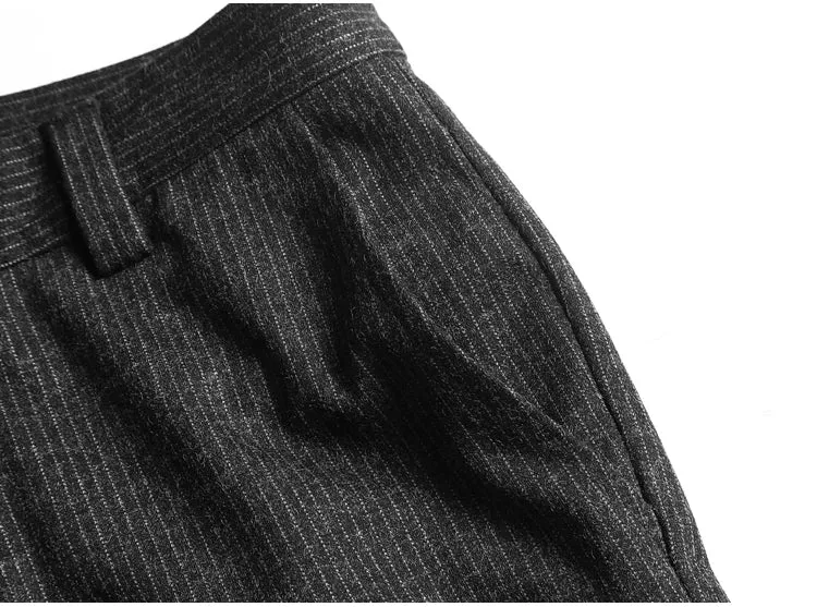 Men's Autumn/Winter Texture Woolen Striped Vertical Pattern Trousers