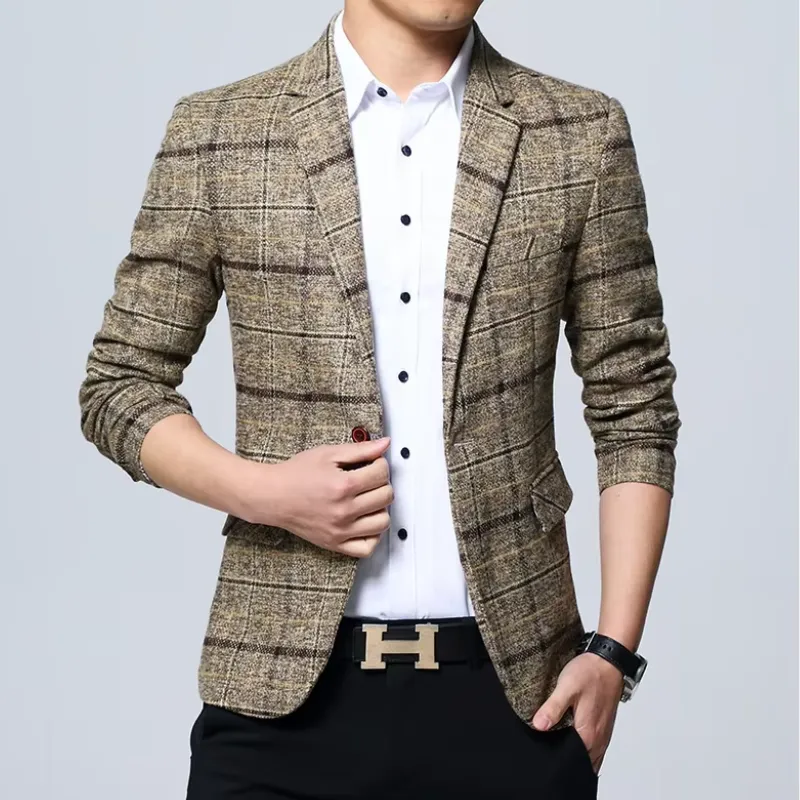 Men's Checked Pattern Slim Fit Blazer | Ideal for All Seasons