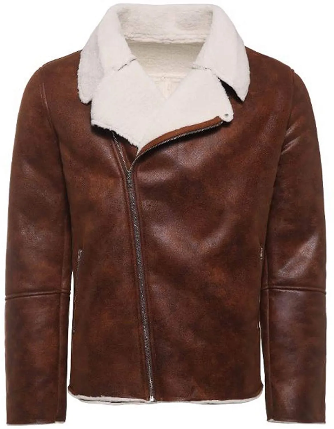 Men’s genuine sheepskin leather jacket with white fur