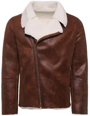 Men’s genuine sheepskin leather jacket with white fur